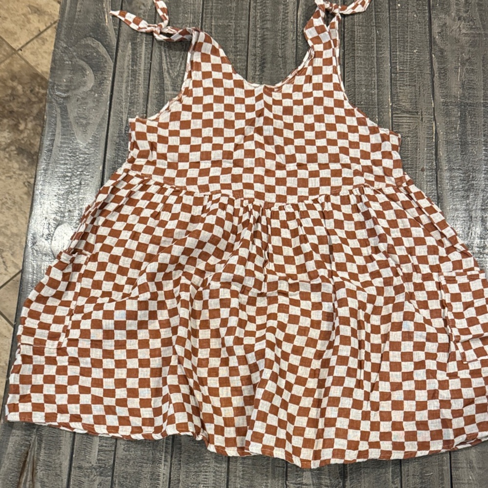 Rylee + Cru Checkered Brown and White Dress